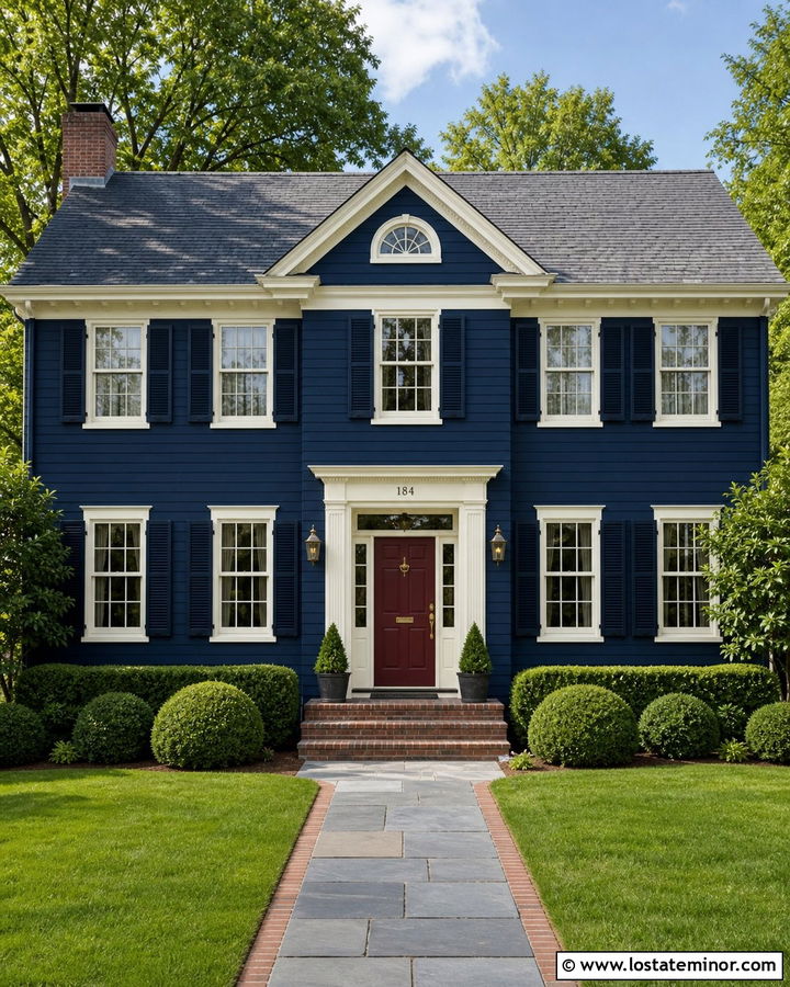 Navy Blue House With Red Front Door - 30 Navy Blue House Design With Front Door Ideas