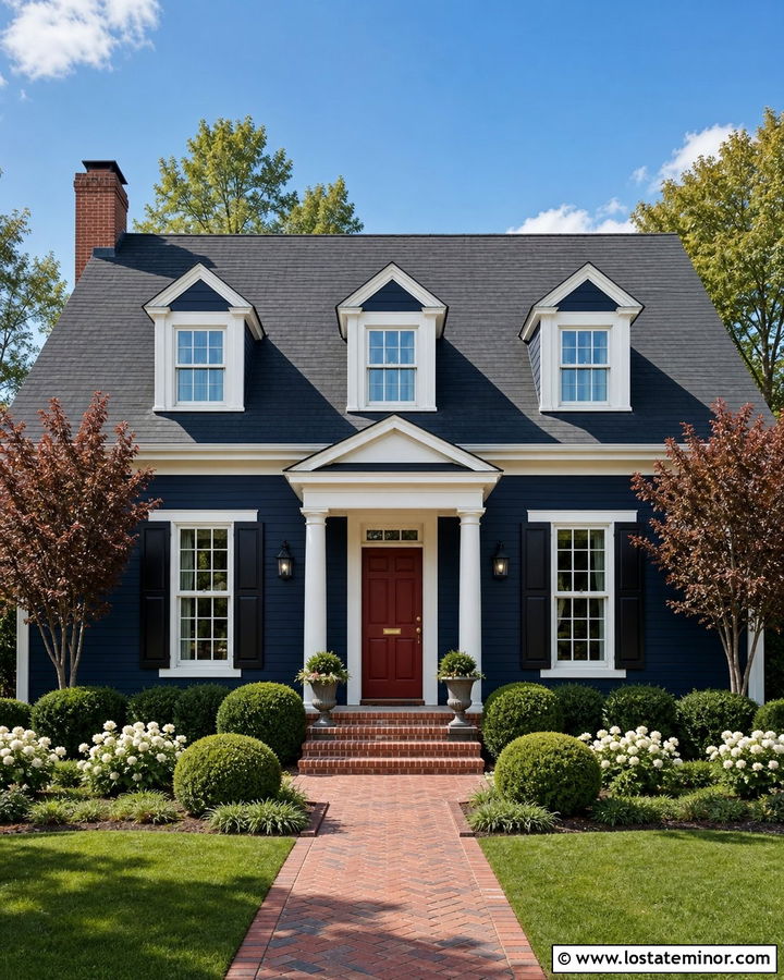 Navy Blue House With Red Front Door And Dormers - 30 Navy Blue House Design With Dormers Ideas