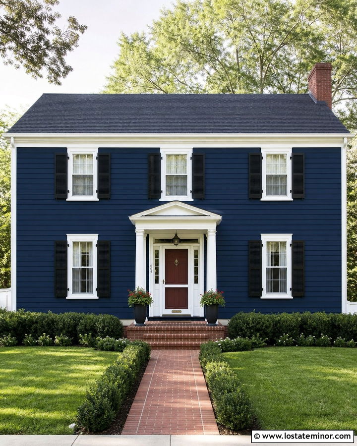 Navy Blue House With Red Front Door And Screen Door - 30 Navy Blue House Design With Screen Door Ideas