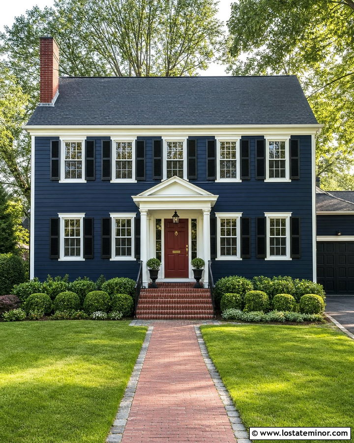 Navy Blue House With Red Front Door - 30 Navy Blue House Design With Entry Door Ideas