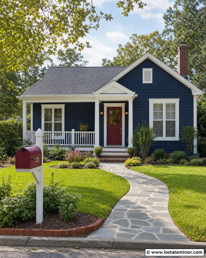 Navy Blue House With Red Mailbox - 30 Navy Blue House Design With Mailbox Ideas