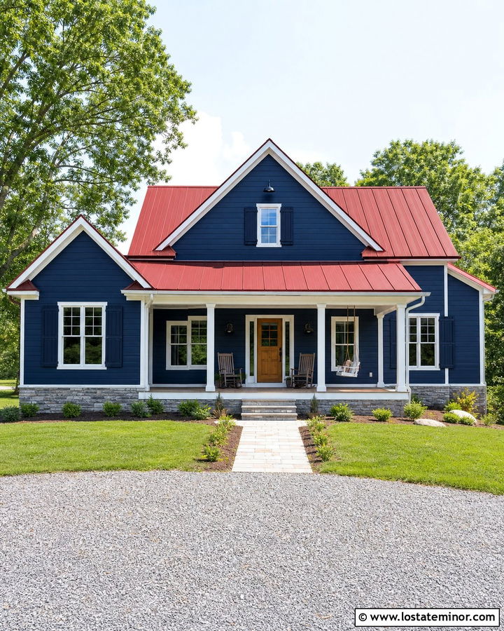 Navy Blue House With Red Metal Roof - 30 Navy Blue House Design With Roof Ideas