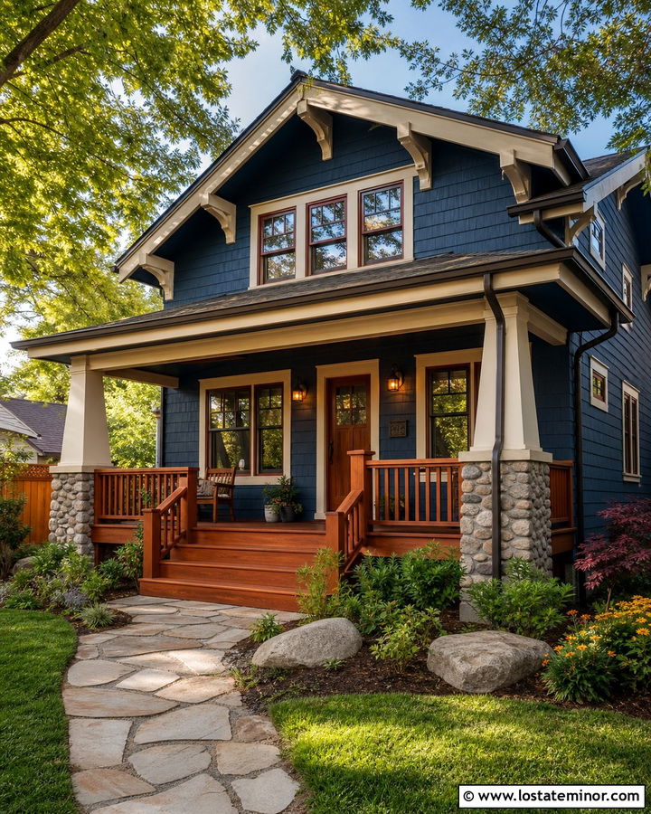Navy Blue House With Redwood Deck - 30 Navy Blue House Design With Deck Ideas