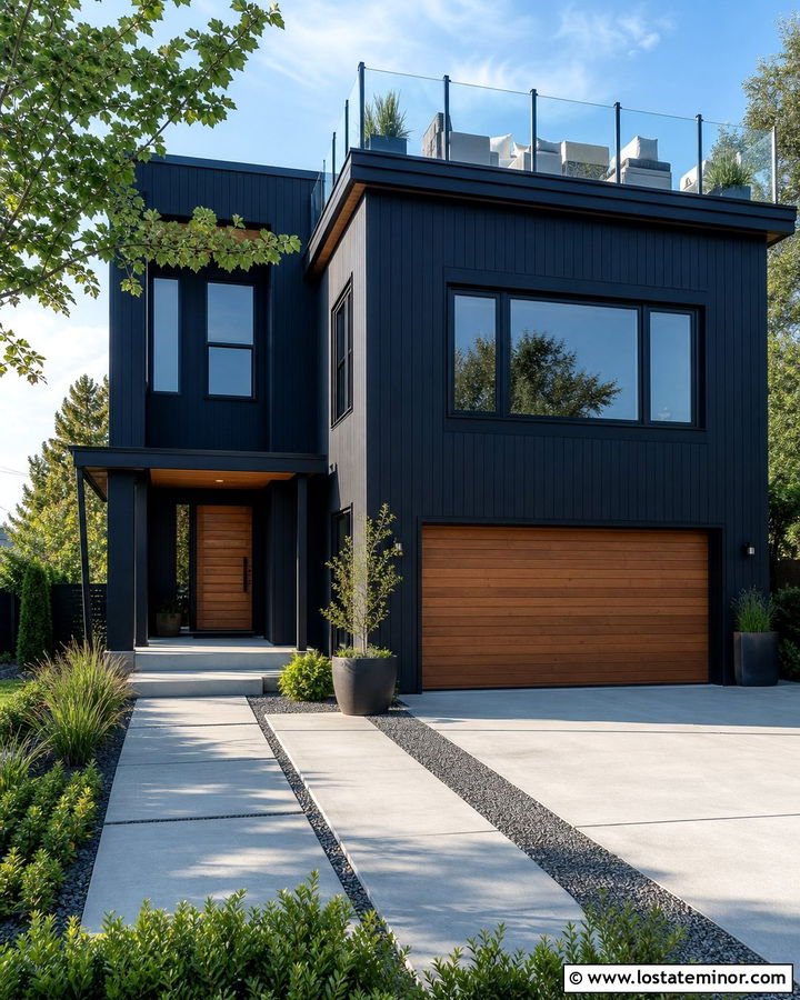Navy Blue House With Rooftop Deck - 30 Navy Blue House Design With Deck Ideas