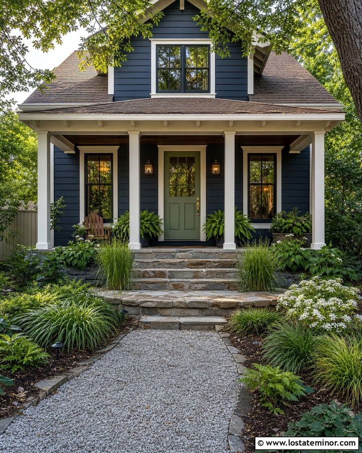 Navy Blue House With Sage Green Door - 30 Navy Blue House Design With Front Porch Ideas