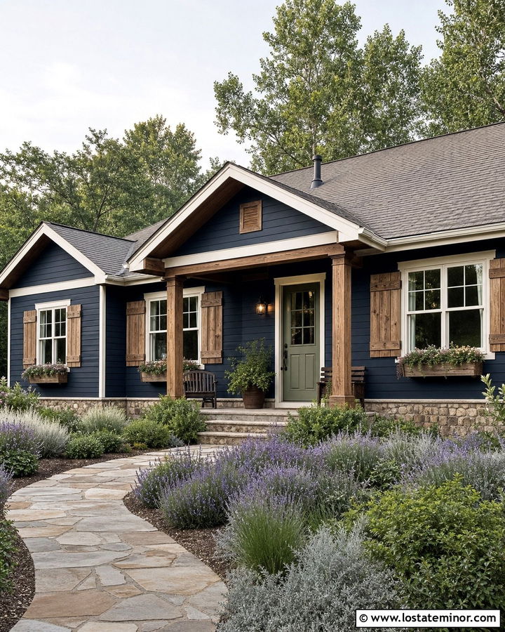 Navy Blue House With Sage Green Front Door - 30 Navy Blue House Design With Front Door Ideas