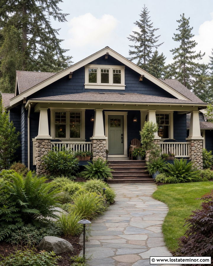Navy Blue House With Sage Green Front Door - 30 Navy Blue House Design With Entry Door Ideas