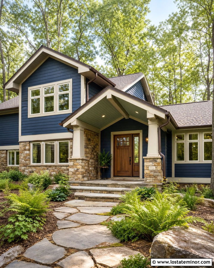 Navy Blue House With Sage Green Porch Ceiling - 30 Navy Blue House Design With Porch Ceiling Ideas