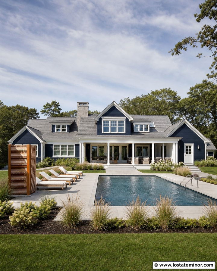 Navy Blue House With Saltwater Pool - 30 Navy Blue House Design With Swimming Pool Ideas