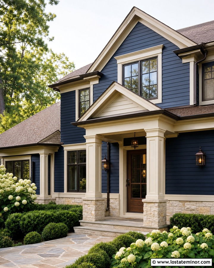 Navy Blue House With Sandstone Storm Door - 30 Navy Blue House Design With Storm Door Ideas