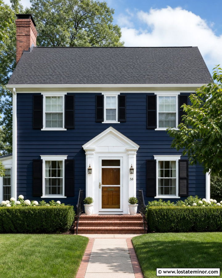 Navy Blue House With Screen Door And Brick Steps - 30 Navy Blue House Design With Screen Door Ideas