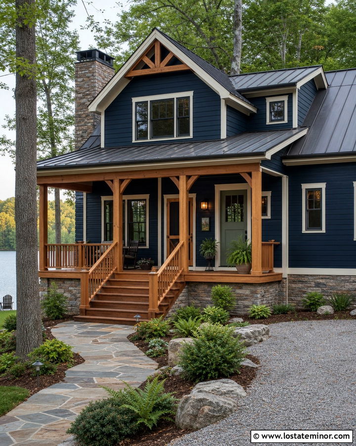 Navy Blue House With Screen Door And Cedar Porch - 30 Navy Blue House Design With Screen Door Ideas