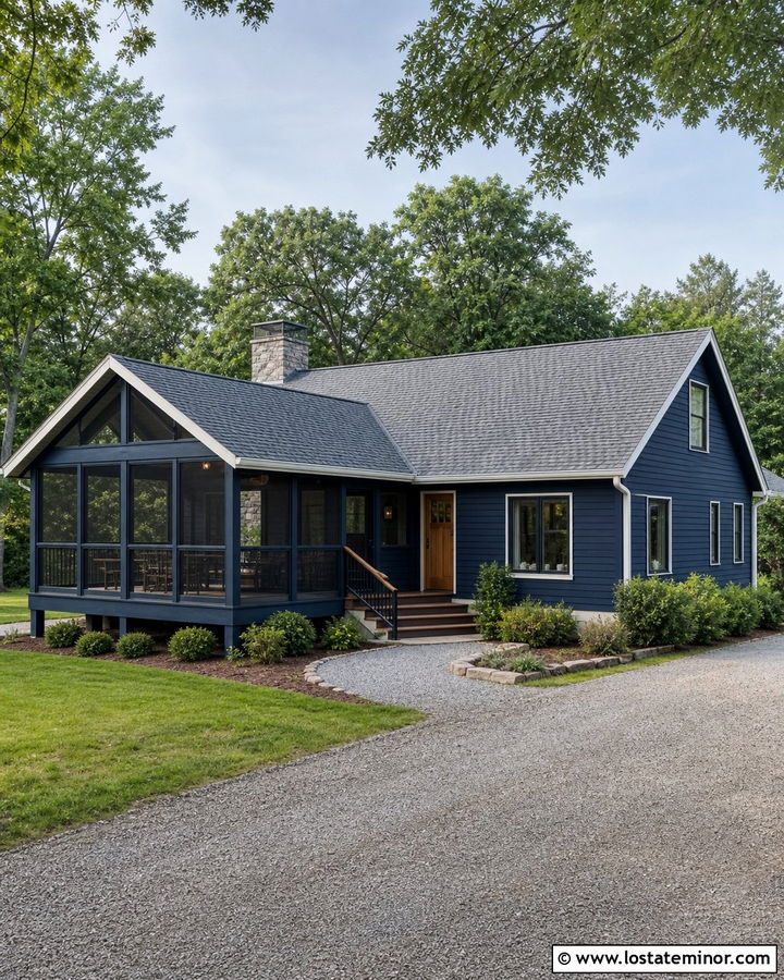 Navy Blue House With Screened Deck - 30 Navy Blue House Design With Deck Ideas