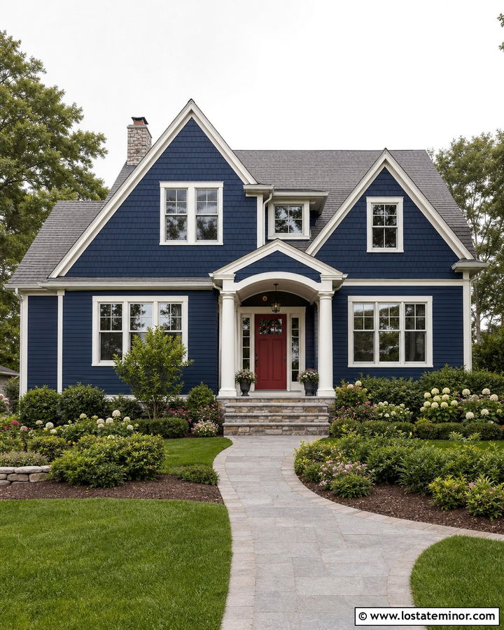 Navy Blue House With Shingle Gables - 30 Navy Blue House Design With Gables Ideas