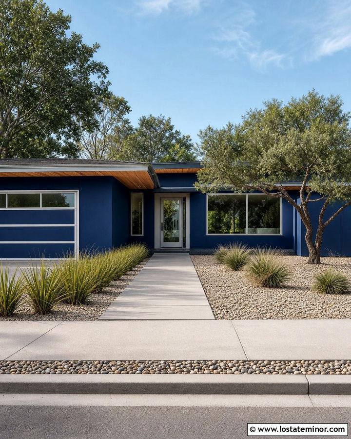 Navy Blue House With Silver Aluminum Frames - 30 Navy Blue House Design With Window Frames Ideas