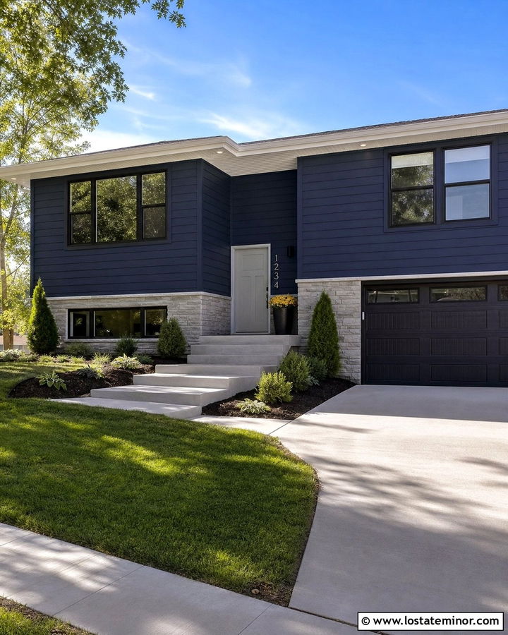 Navy Blue House With Silver House Numbers - 30 Navy Blue House Design With House Numbers Ideas