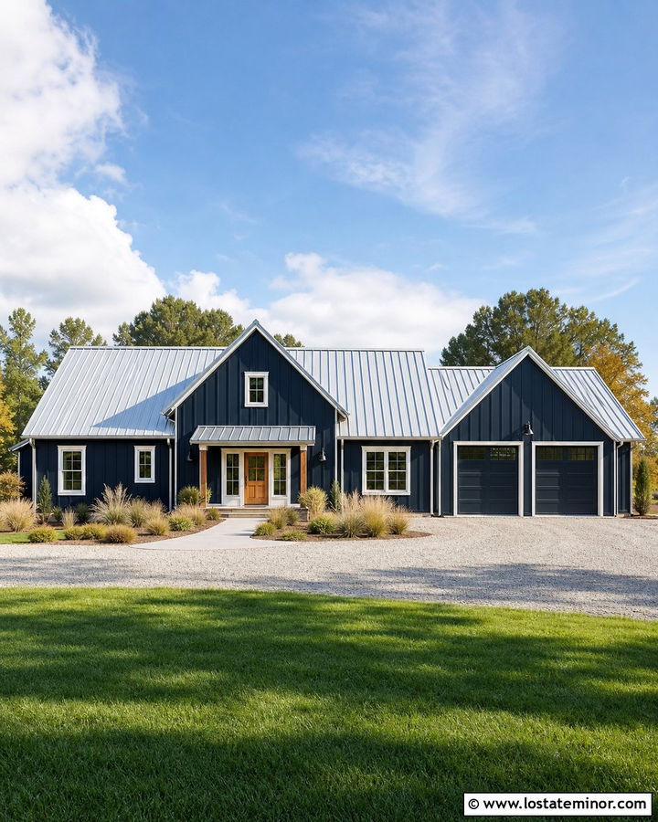 Navy Blue House With Silver Metal Roof - 30 Navy Blue House Design With Roof Ideas