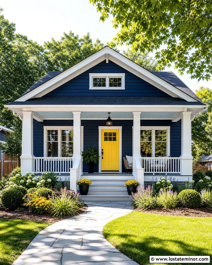 Navy Blue House With Sky Blue Porch Ceiling - 30 Navy Blue House Design With Porch Ceiling Ideas