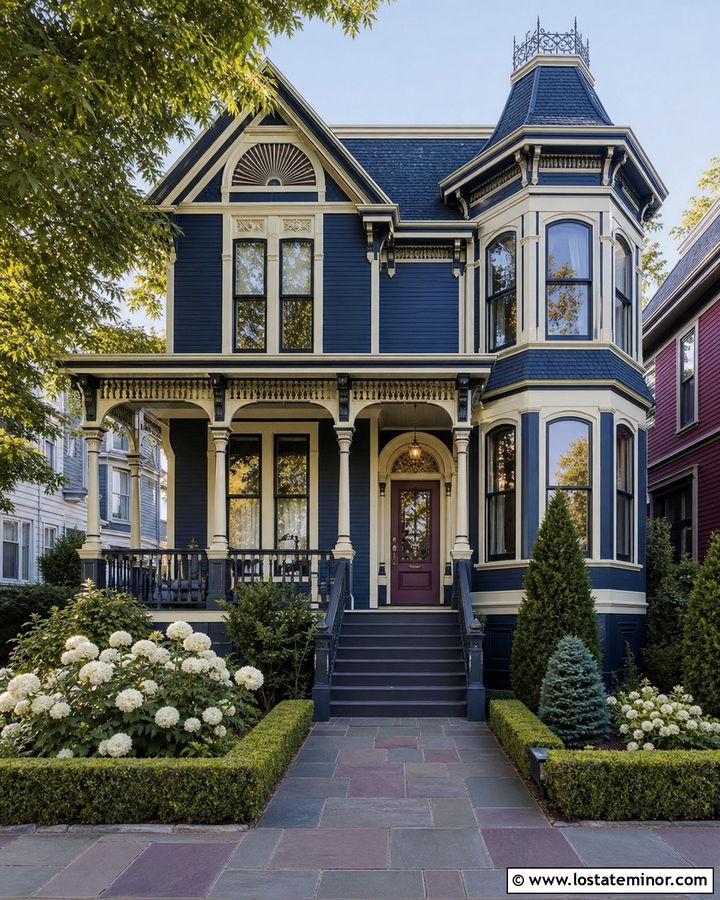Navy Blue House With Slate Walkway - 30 Navy Blue House Design With Walkway Ideas