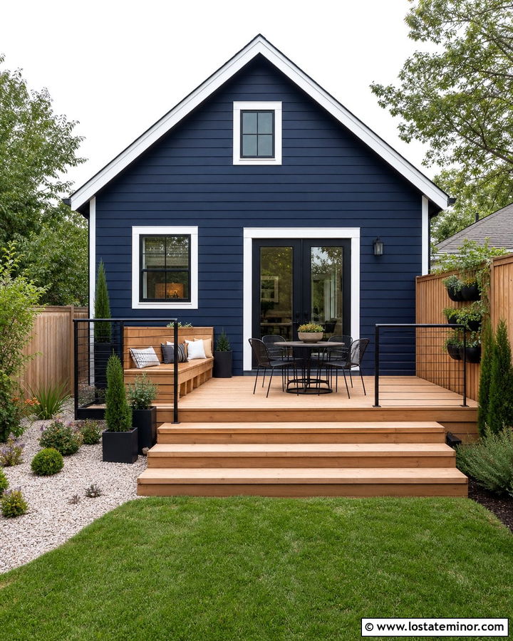 Navy Blue House With Small Backyard Deck - 30 Navy Blue House Design With Backyard Ideas