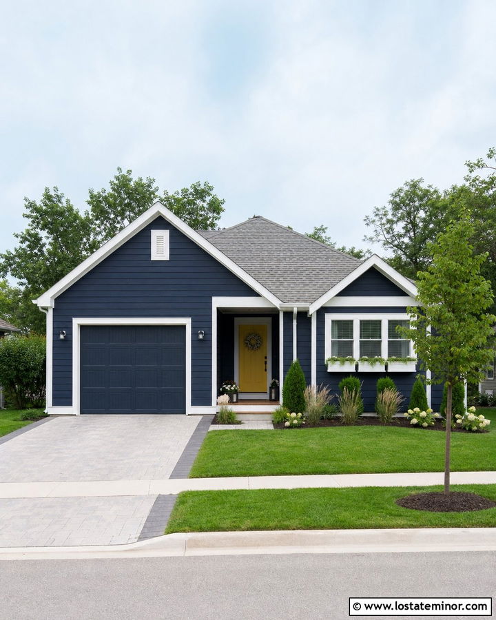 Navy Blue House With Small Driveway - 30 Navy Blue House Design With Driveway Ideas