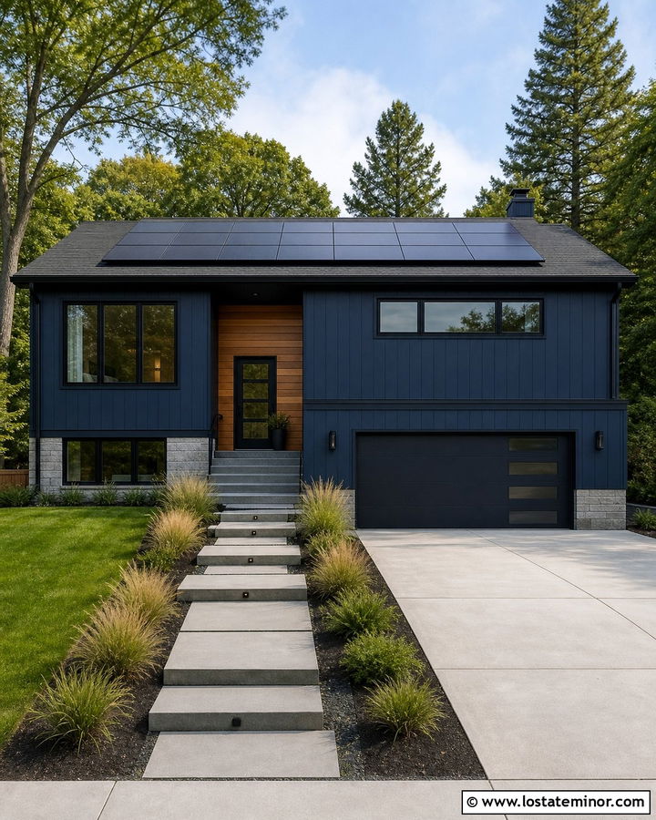 Navy Blue House With Solar Panel Roof - 30 Navy Blue House Design With Roof Ideas