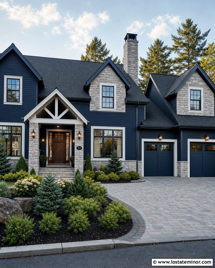 Navy Blue House With Stone Dormers - 30 Navy Blue House Design With Dormers Ideas