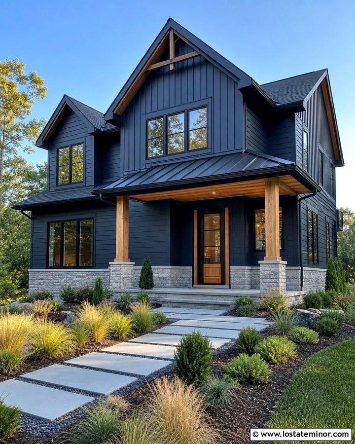 Navy Blue House With Storm Door And Cedar Accents - 30 Navy Blue House Design With Storm Door Ideas