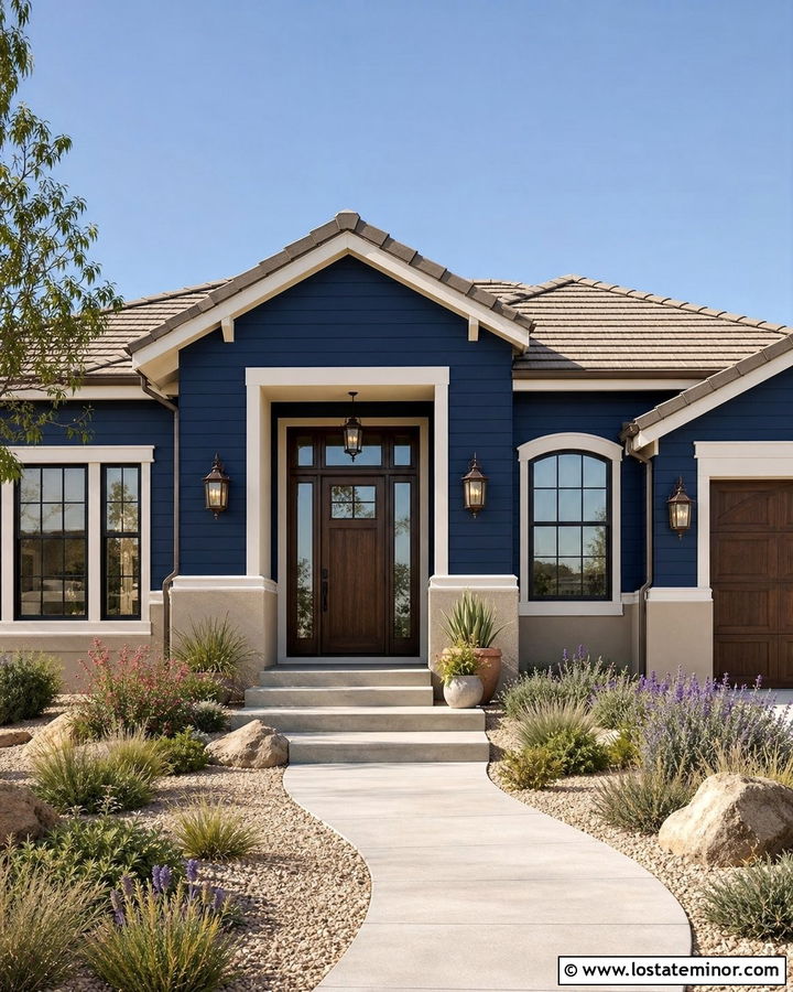 Navy Blue House With Stucco Wainscoting - 30 Navy Blue House Design With Wainscoting Ideas