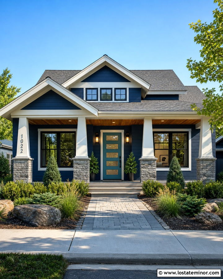 Navy Blue House With Teal Front Door - 30 Navy Blue House Design With Front Door Ideas