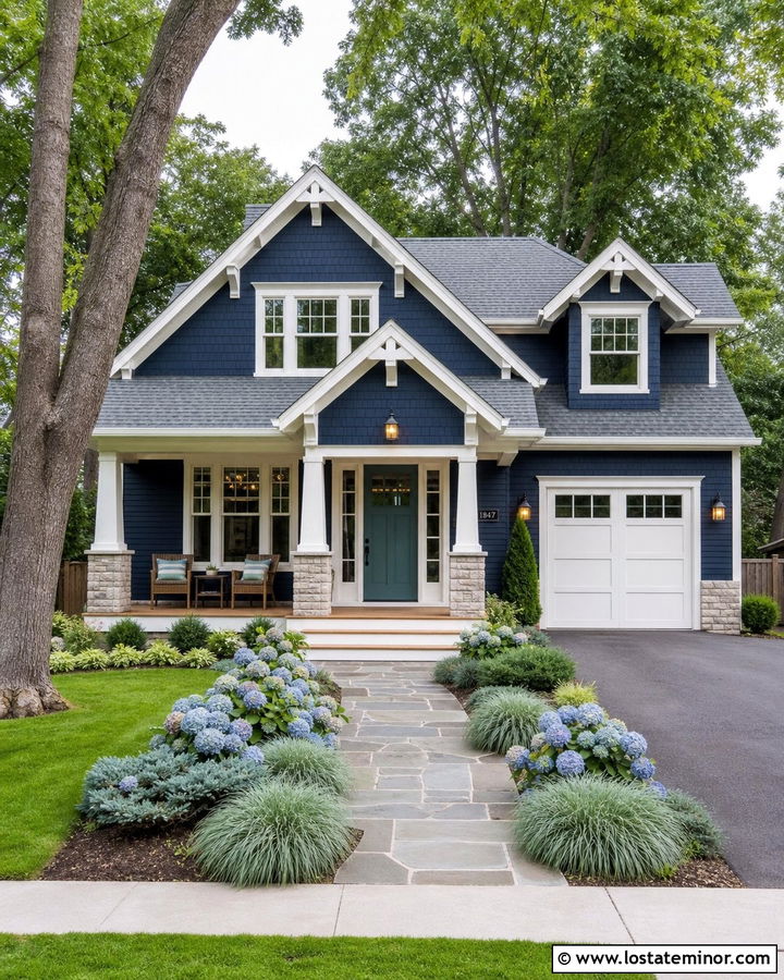 Navy Blue House With Teal Front Door - 30 Navy Blue House Design With Entry Door Ideas