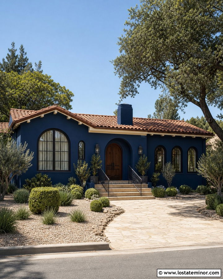 Navy Blue House With Terracotta Barrel Roof - 30 Navy Blue House Design With Roof Ideas