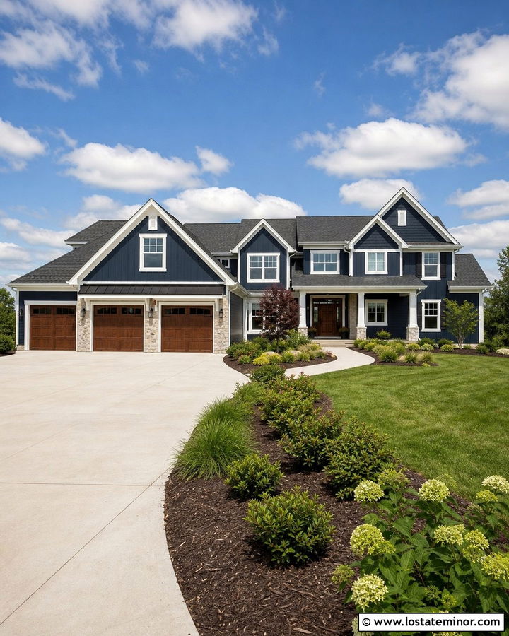 Navy Blue House With Three Car Garage - 30 Navy Blue House Design With Garage Door Ideas