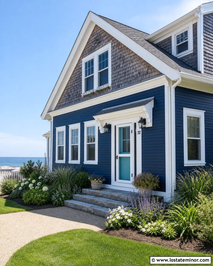 Navy Blue House With Turquoise Door And Screen Door - 30 Navy Blue House Design With Screen Door Ideas