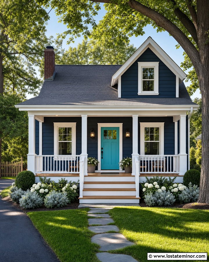 Navy Blue House With Turquoise Door And White Trim - 30 Navy Blue House Design With Trim Ideas