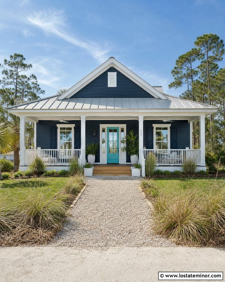 Navy Blue House With Turquoise Front Door - 30 Navy Blue House Design With Front Door Ideas