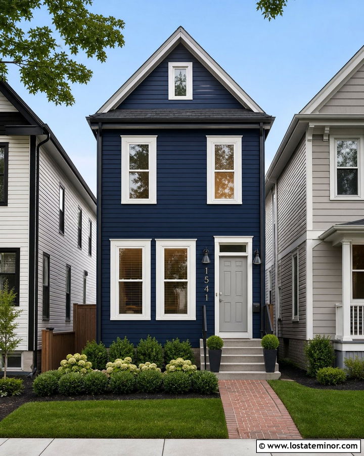 Navy Blue House With Vertical House Numbers - 30 Navy Blue House Design With House Numbers Ideas