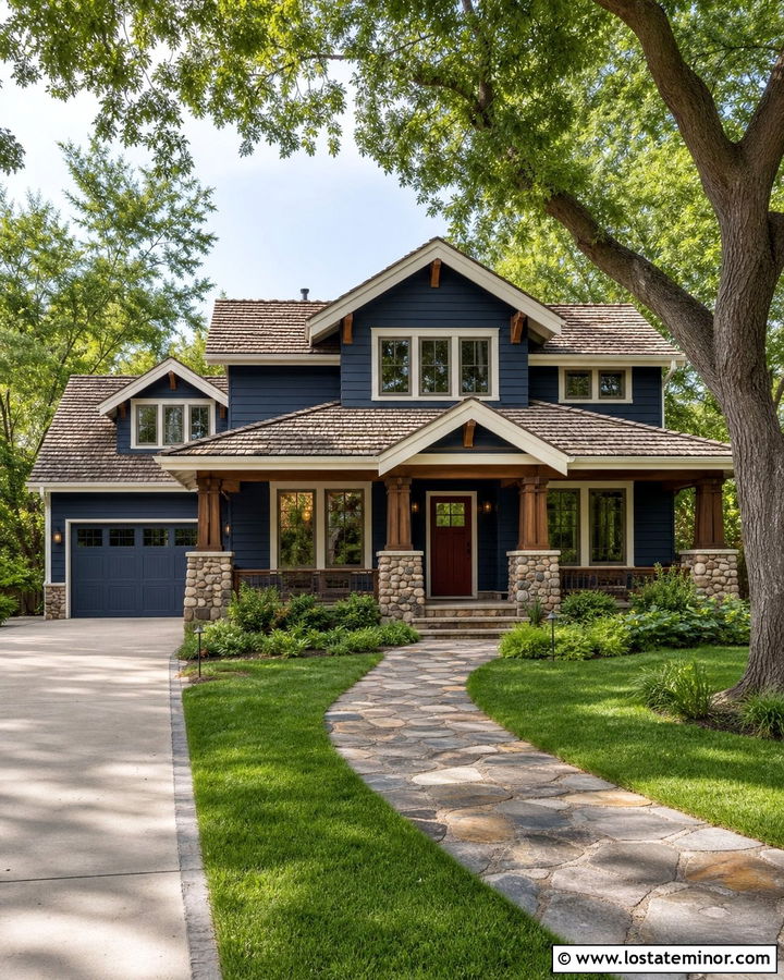 Navy Blue House With Weathered Wood Roof - 30 Navy Blue House Design With Roof Ideas