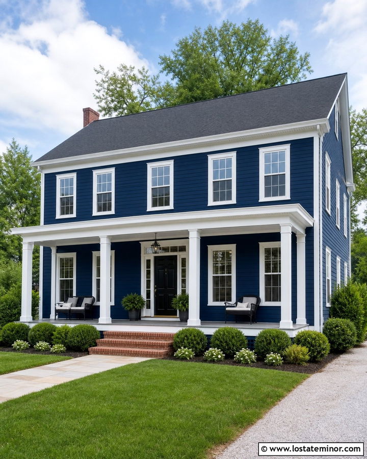 Navy Blue House With White Beadboard Porch Ceiling - 30 Navy Blue House Design With Porch Ceiling Ideas