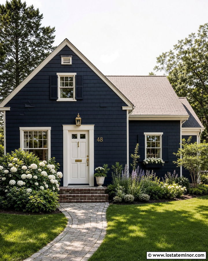 Navy Blue House With White Door And Brass Numbers - 30 Navy Blue House Design With House Numbers Ideas