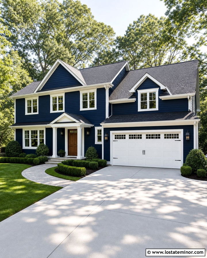 Navy Blue House With White Garage Door - 30 Navy Blue House Design With Garage Door Ideas