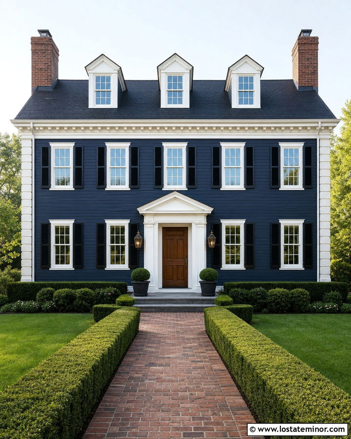 Navy Blue House With White Grid Windows - 30 Navy Blue House Design With Window Frames Ideas