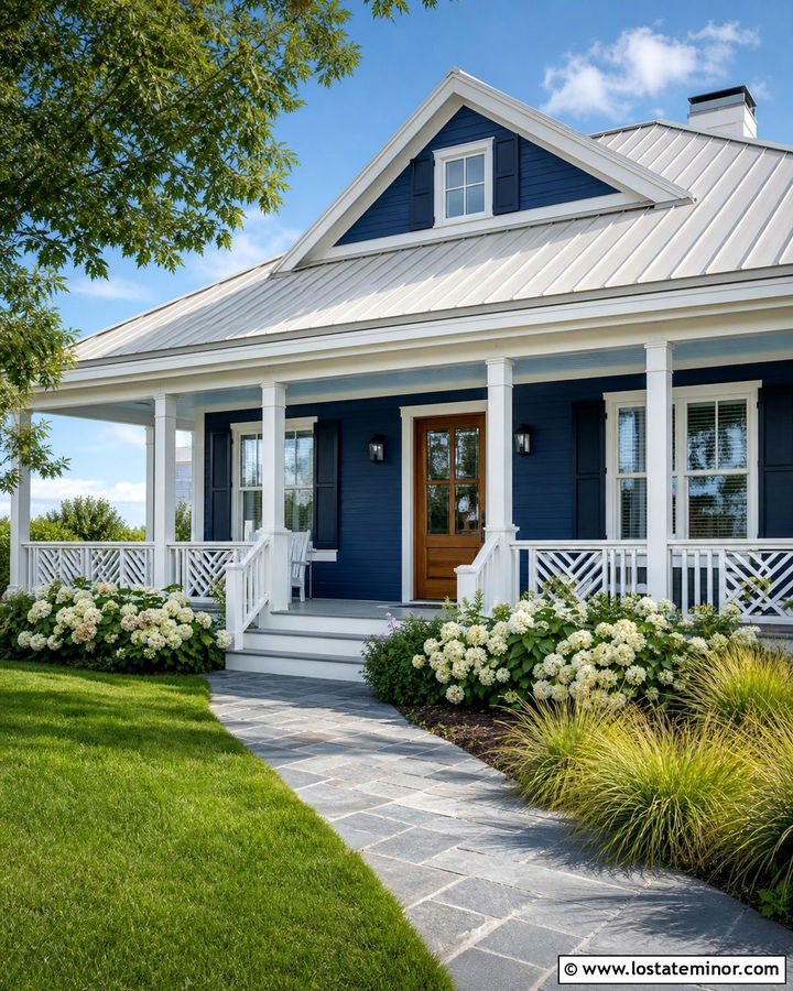 Navy Blue House With White Metal Roof - 30 Navy Blue House Design With Roof Ideas