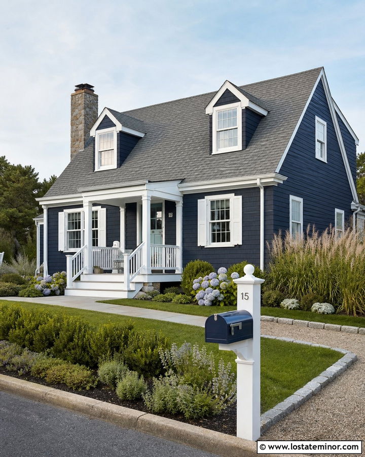 Navy Blue House With White Post Mailbox - 30 Navy Blue House Design With Mailbox Ideas