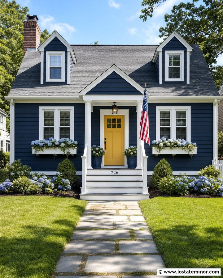 Navy Blue House With White Risers - 30 Navy Blue House Design With Steps Ideas