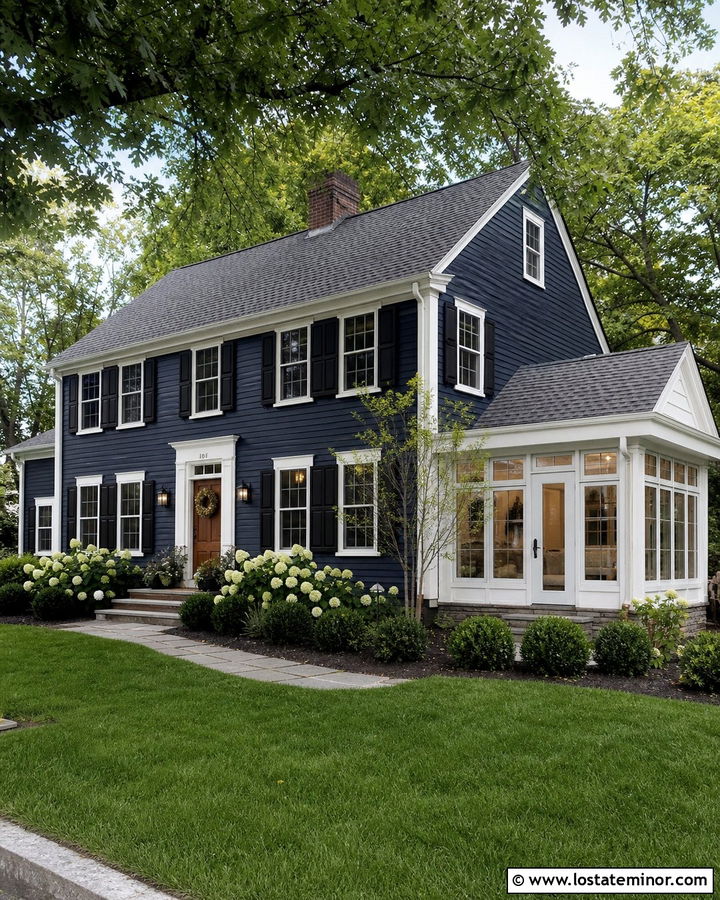 Navy Blue House With White Sunroom - 30 Navy Blue House Design With Sunroom Ideas