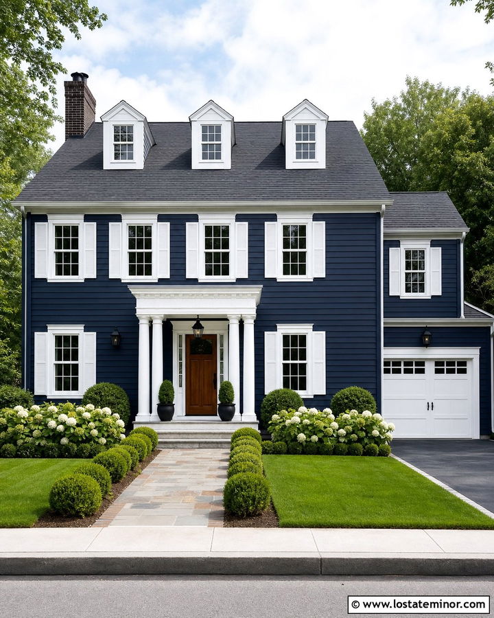 Navy Blue House With White Trim - 30 Navy Blue House Design With Trim Ideas