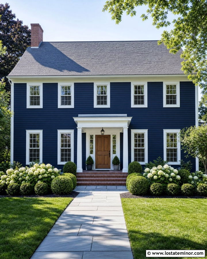 Navy Blue House With White Window Frames - 30 Navy Blue House Design With Window Frames Ideas