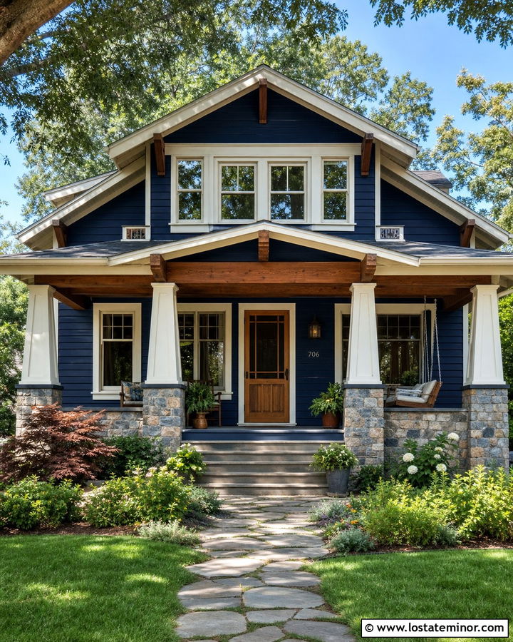 Navy Blue House With Wood Screen Door - 30 Navy Blue House Design With Screen Door Ideas