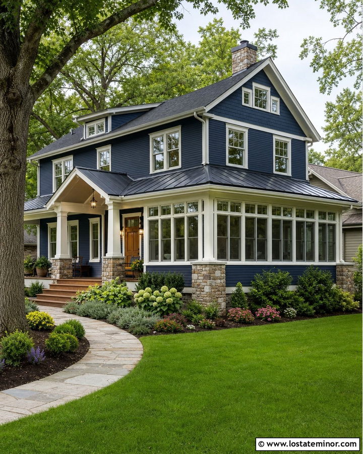 Navy Blue House With Wraparound Sunroom - 30 Navy Blue House Design With Sunroom Ideas